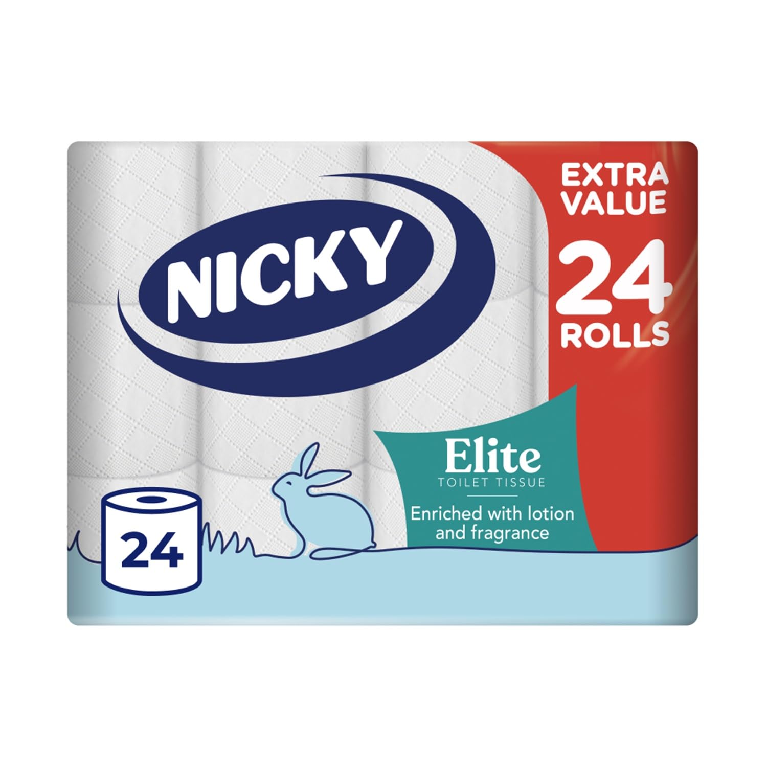 Nicky Elite, 24 Rolls of Toilet Tissue, 3-Ply | 168 Sheets per Roll, Talc Scent,