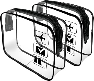 Clear Travel Toiletries Bag, 2 Pcs TSA Approved Toiletry Bag with Zippers Travel Accessories Portable Waterproof Cosmetic Makeup Bags for Women and Men (Black)