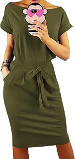 PRETTYGARDEN - Women's Short Sleeve Dress with Belt and Pockets