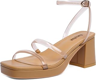 Easyfox Chunky Platform Heels for Women Open Toe Block Heeled Sandals