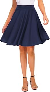 EXCHIC Gonna da donna basic a trapezio, gonna longuette, casual, elasticizzata, Navy, S