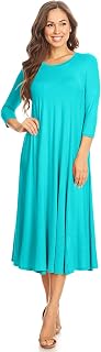 Women's Casual Basic Comfy 3/4 Sleeve Flare A-line Midi Long Maxi Dress(S-3XL)