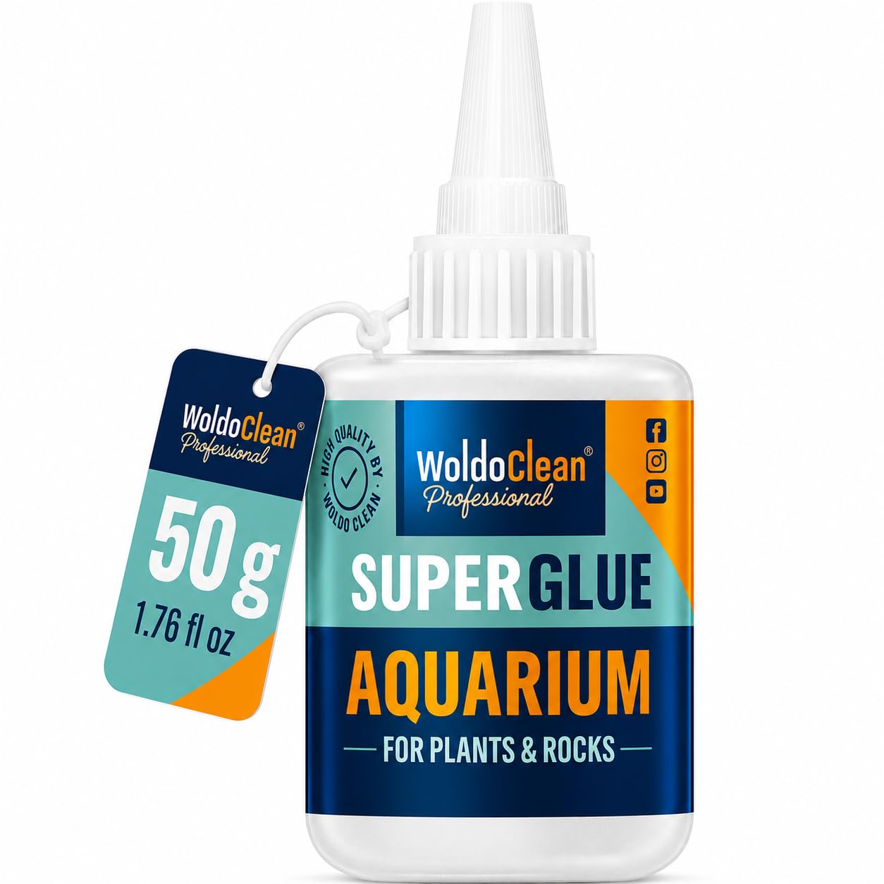 WoldoClean Aquarium Super Glue Gel 50g Fish Safe - Reef Coral Rock Plants | Cyan