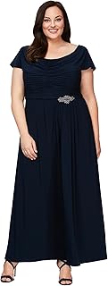 Alex Evenings Women's Plus Size Long Cowl Neck A-line Dress