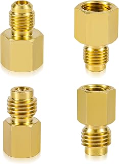 lasuroa 4pcs Brass Refrigerant Tank Adapter, R134A to R12 Adapter Fittings 1/4 SAE Male to 1/2 Acme Female Flare Adaptor 1/2 Acme Male to 1/4 SAE Female Automotive Fittings for AC Refrigerant System