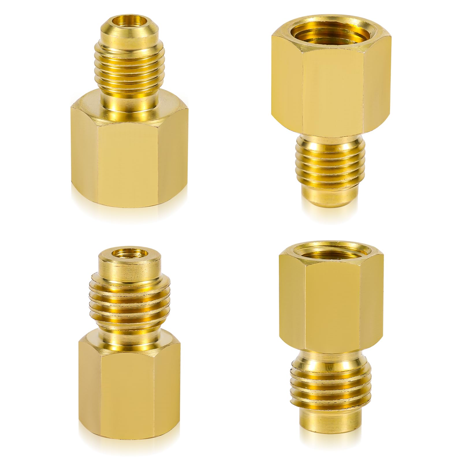 lasuroa 4pcs Brass Refrigerant Tank Adapter, R134A to R12 Adapter Fittings 1/4 S