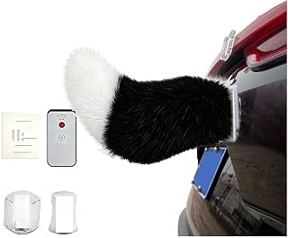 Tail Drift Animals for Car, Remote Control Wagging Furry Cat Tail Fit Vehicle Exterior Accessory, Electric Rechargeable Dog Waving Decoration for Auto Trunk Bumper，Black