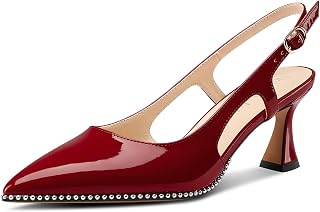NobleOnly Women's Closed Toe Pointed Toe Medium Kitten Heel Slingback Pumps Buckle Closure Dress Casual Slip-on Shoes 6.5 CM Heels