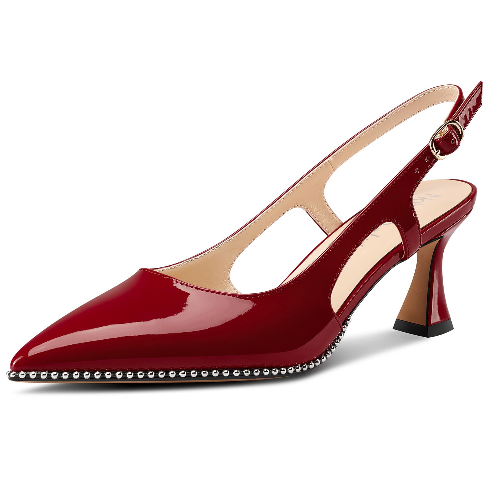 NobleOnly Women's Closed Toe Pointed Toe Medium Kitten Heel Slingback Pumps Buck