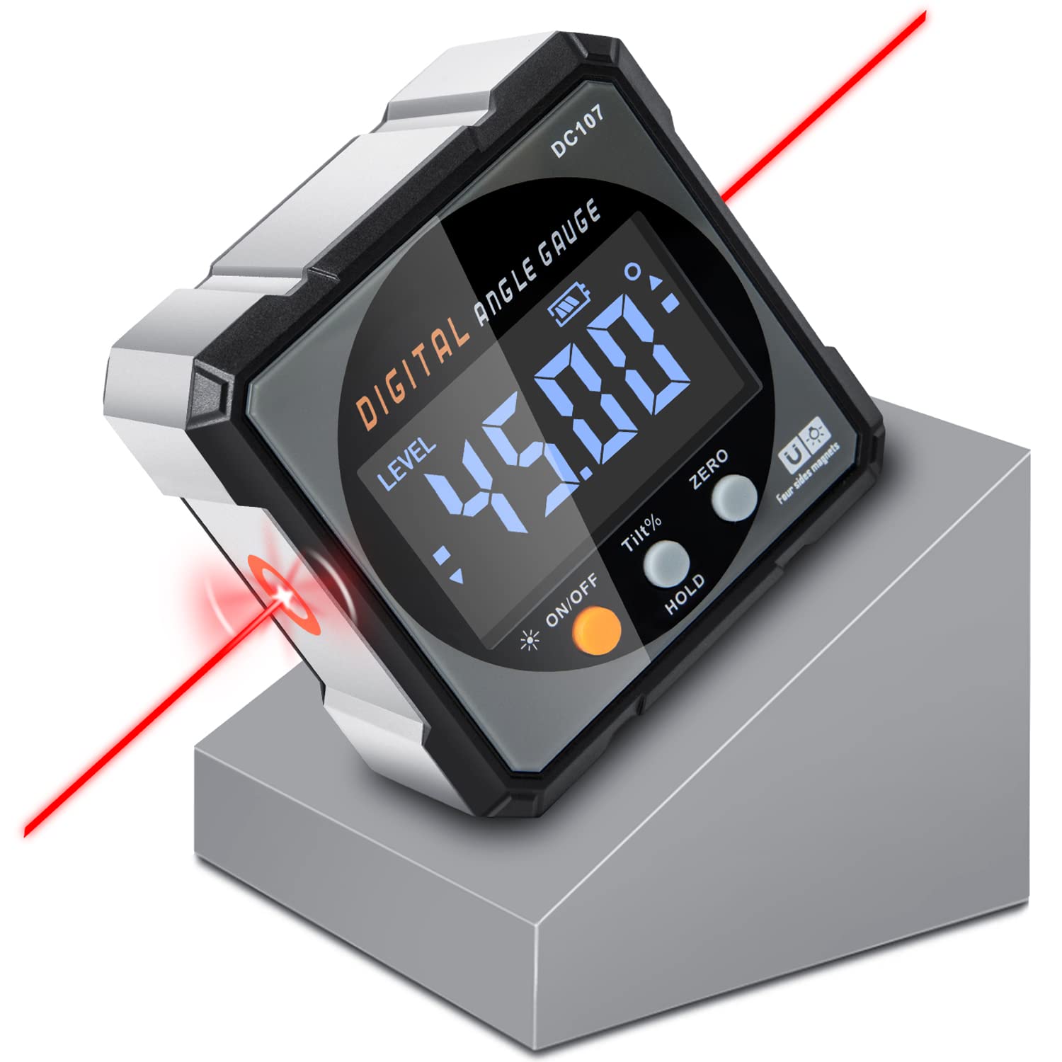 COROLLATA Digital Angle Finder & Gauge, Magnetic Dual Laser Inclinometer | 4-Sid