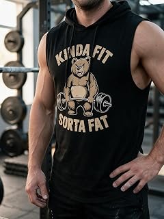 Iron Panda Men's Hooded Vest Top Sleeveless Gym Bodybuilding Muscle Fit