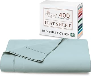 Pizuna 100% Cotton Super King Flat Sheet Baby Blue 400 Thread Count