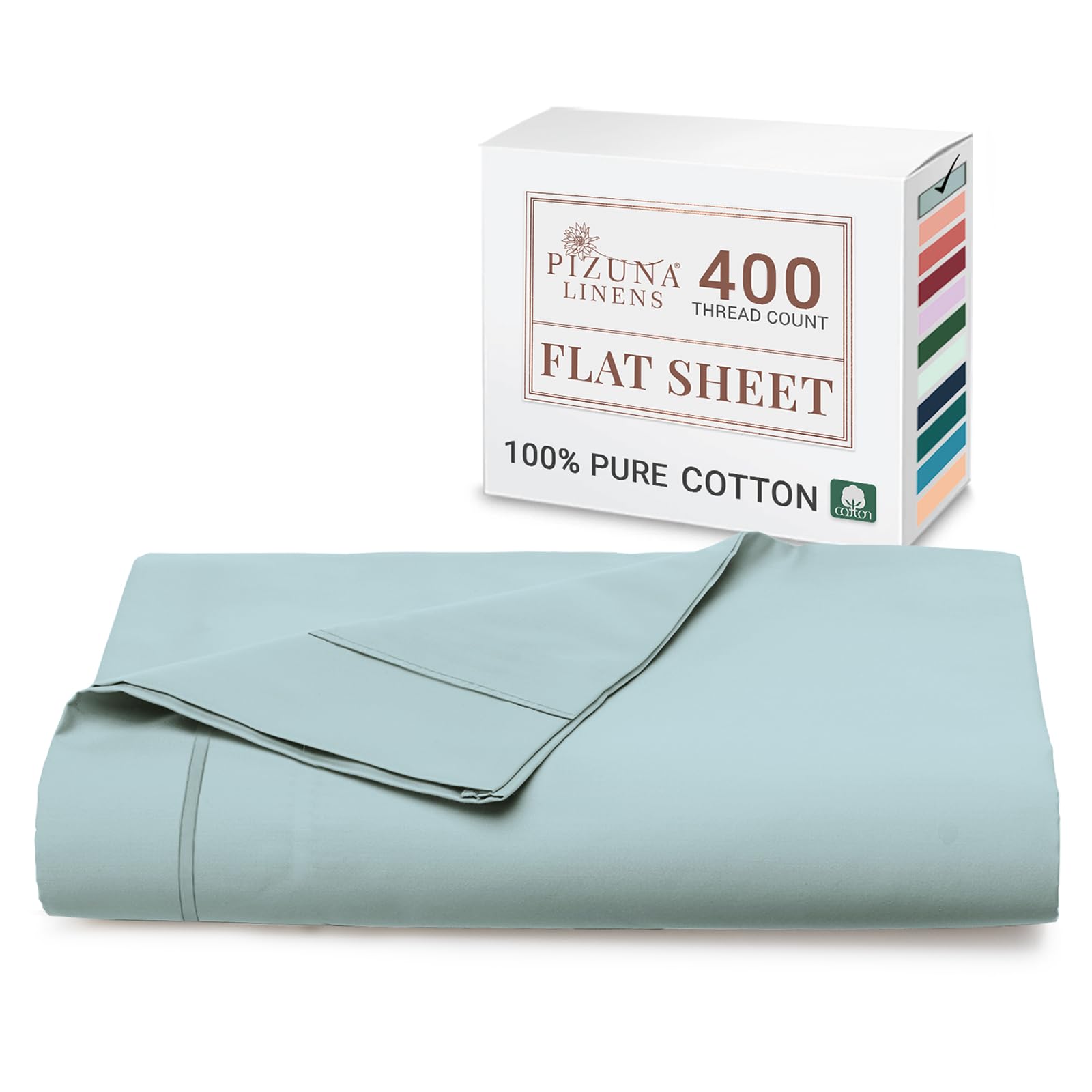 Pizuna 100% Cotton Super King Flat Sheet Baby Blue 400 Thread Count