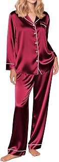Ekouaer Matching Pajamas for Couples Silk Long Sleeve Satin Soft Button