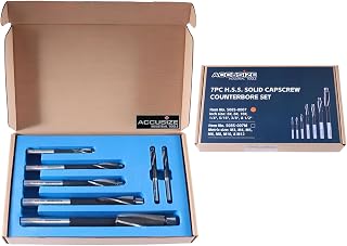 Accusize Industrial Tools H.S.S. Solid Cap Screw Counterbore Set, 3 Flute, Straight Shank, 7 Pc, 508S-0007