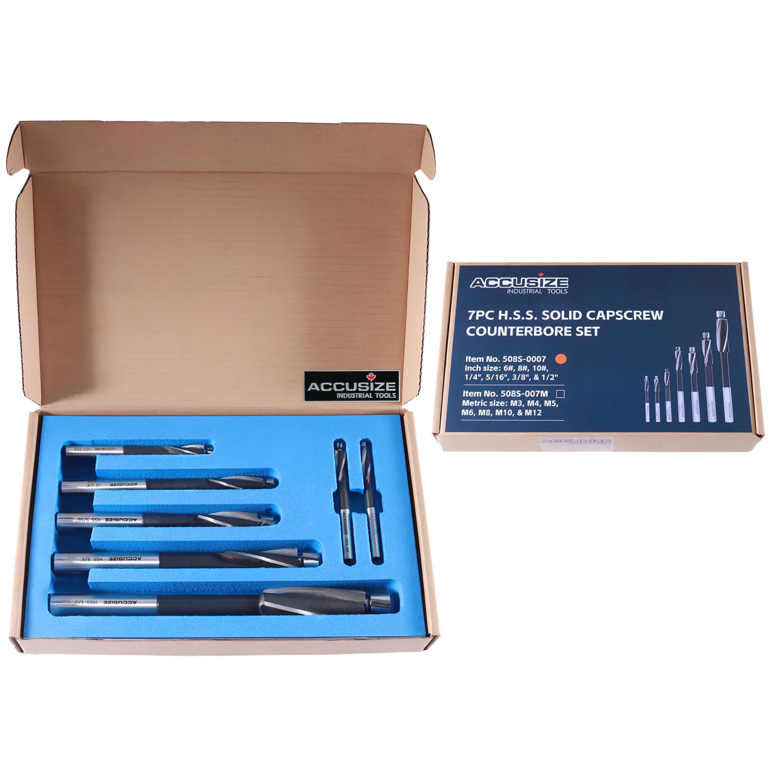 Accusize Industrial Tools H.S.S. Solid Cap Screw Counterbore Set, 3 Flute, Strai