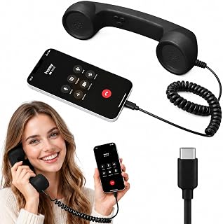 Retro Phone Handset for iPhone & Android - Wired Classic Receiver with Microphone & Speaker, 90s Vintage Style Prop for Photos, Calls & Mobile Conferences