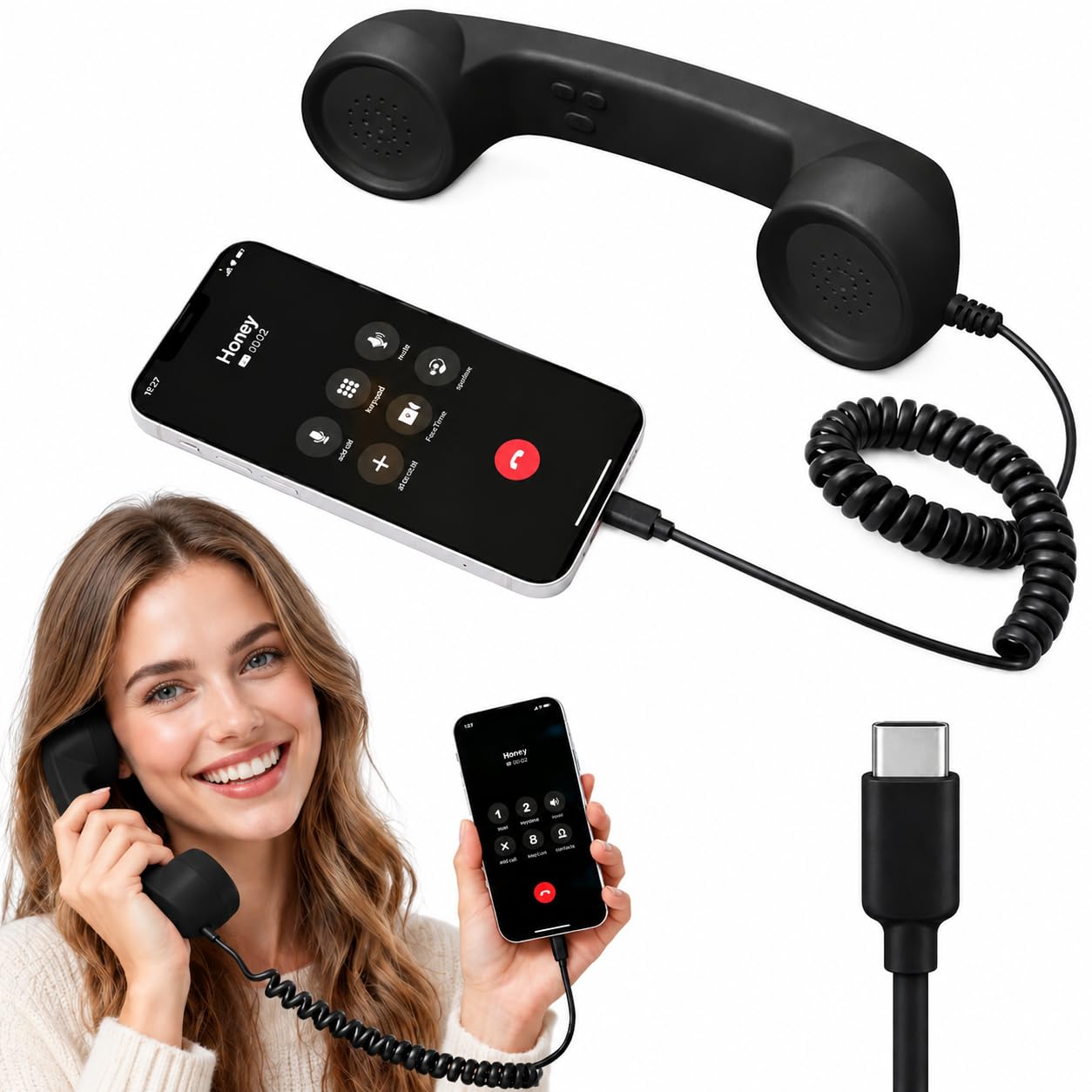 Retro Phone Handset for iPhone & Android - Wired Classic Receiver with Microphon