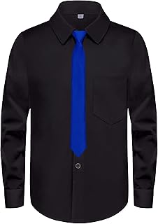 Boys Long Sleeve Button-Down Dress Shirts with Tie: 2 Fabrics (Stretch/Standard) & 2 Fits (Regular/Husky)