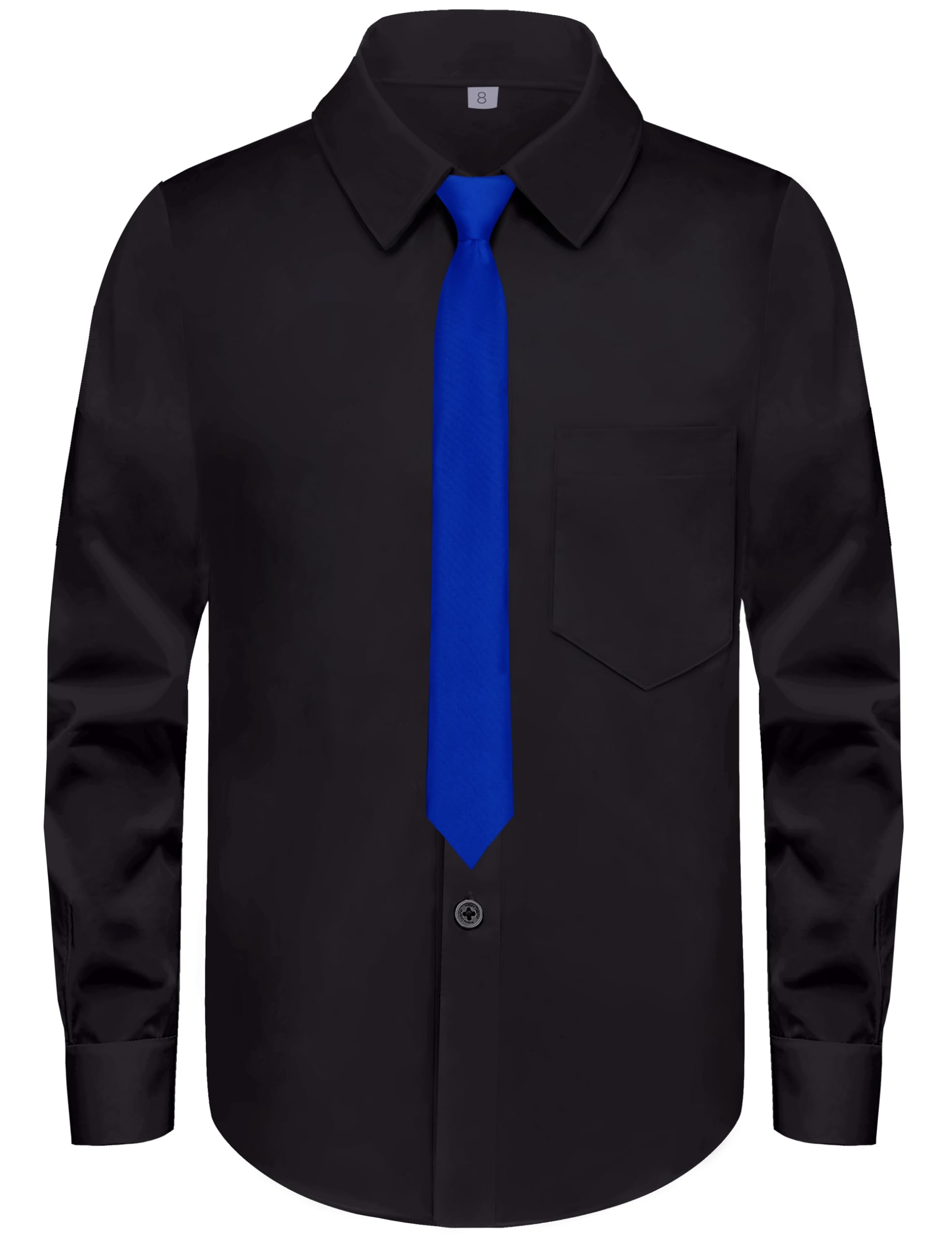 Boys Long Sleeve Button-Down Dress Shirts with Tie: 2 Fabrics (Stretch/Standard)