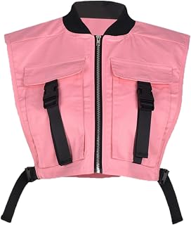 Womens Cropped Cargo Vest Sleeveless Zip Up Bubble Streetwear