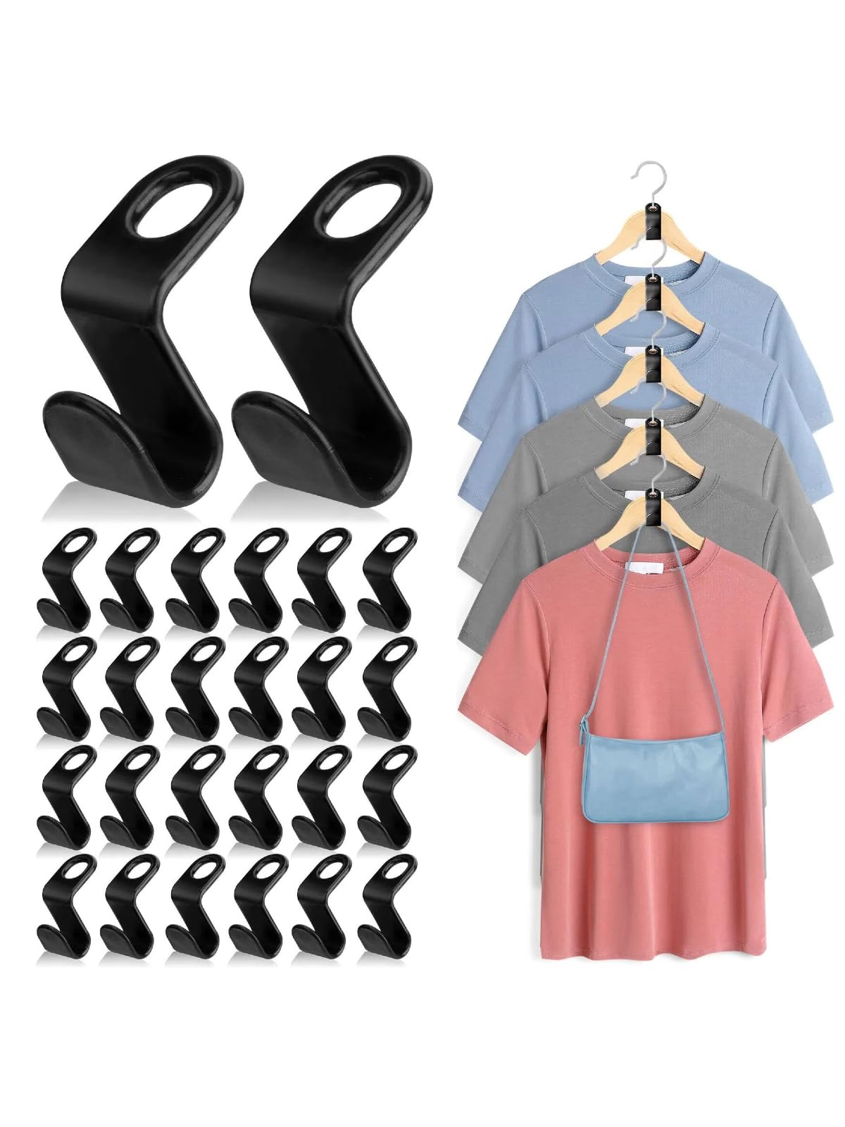 Pack of 50 Space Saving Hanger Hooks & Clips for Plastic Hangers
