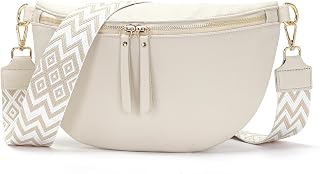 Vezluax 30 x 20 cm Shoulder Bag Women's Bum Bag Women's Large Vegan Leather Crossbody Bag Stylish Mother's Day Gifts for Women with Wide Strap Beige White