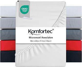 Komfortec Microfibre Fitted Sheet 180 x 200 cm Soft Fitted Sheet with Elasticated Edging for Mattresses up to 30 cm White Oeko-Tex Easy Care and Skin-Friendly 90 g/m²