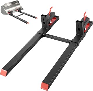 VEVOR Pallet Forks, 60" Total Length, 4000 lbs Clamp on Tractor Bucket Fork | for Tractor Attachments, Loader Bucket, Skid Steer, with Adjustable Stabilizer Bar, for Farm, Yard