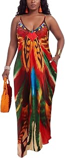 PerZeal Women Sexy Floor Length V Neck Adjustable Spaghetti Strap Sleeveless Colorful Summer Dress Plus Size