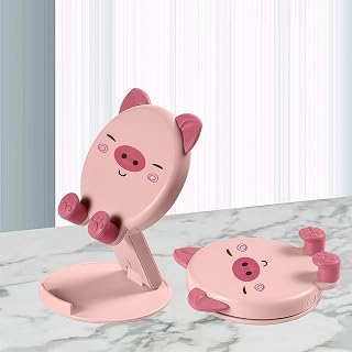 Cute Pig Foldable Phone Stand - Adjustable Mobile Phone Holder Pink - Universal Desktop Accessory for All Smartphones