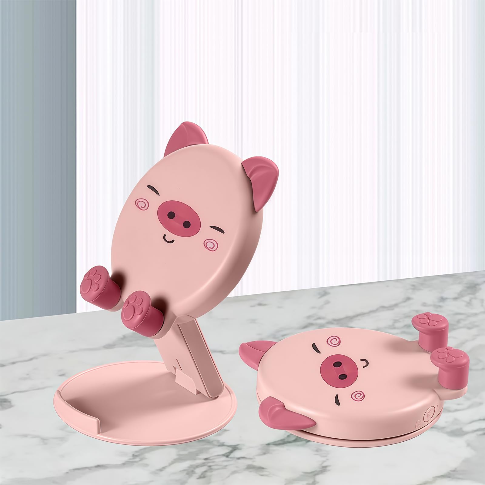 Cute Pig Foldable Phone Stand - Adjustable Mobile Phone Holder Pink - Universal 