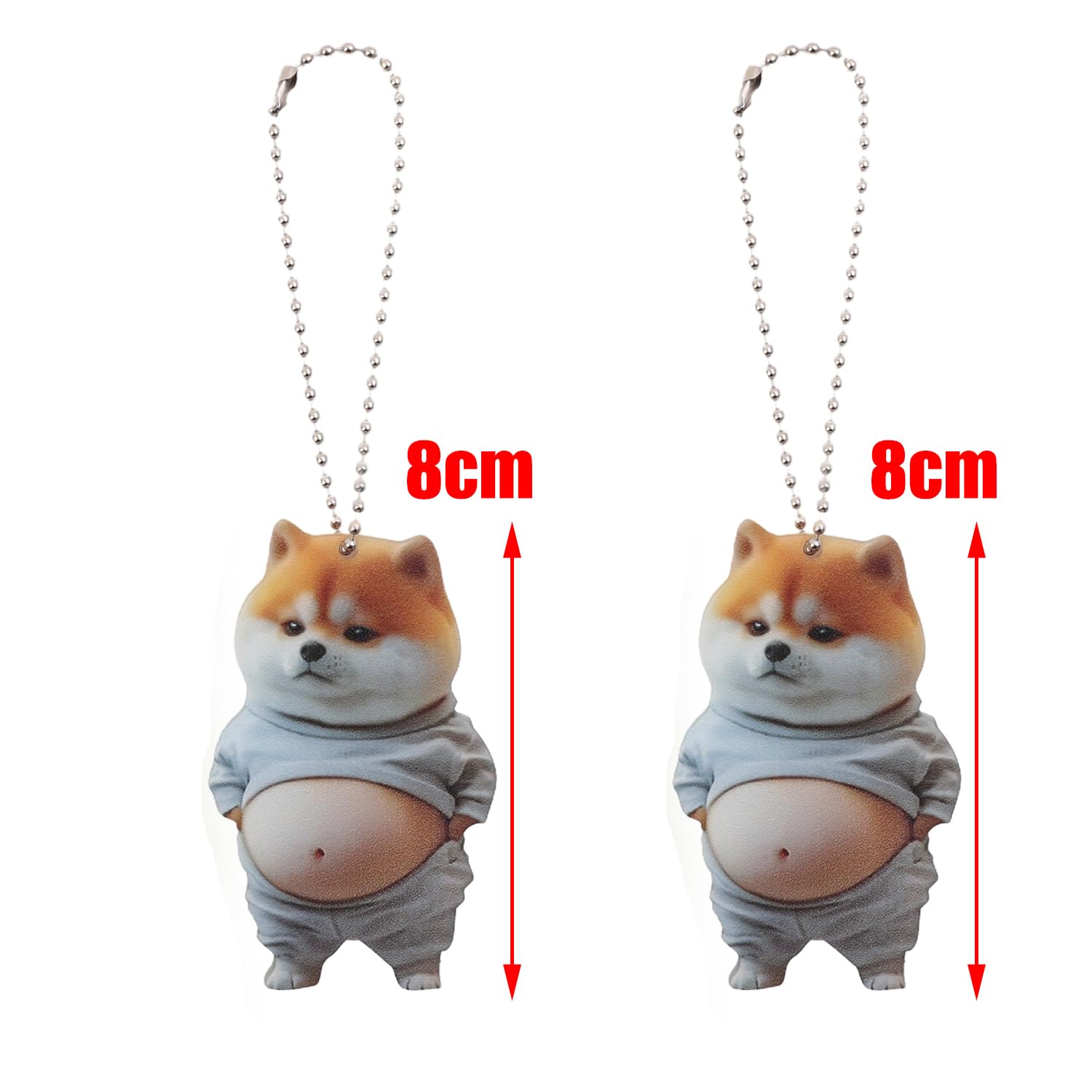 Set of 2 Cute Cartoon Chubby Dog Cat Mascot Keychain 2D Flat Acrylic Pendant Cat