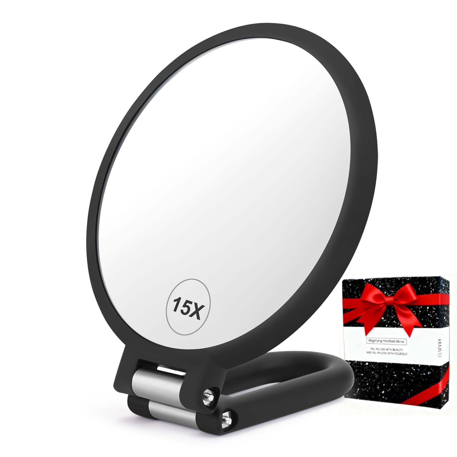 CLSEVXY Magnifying Handheld Mirror Double Sided, 1X 15X Magnification Hand Mirro
