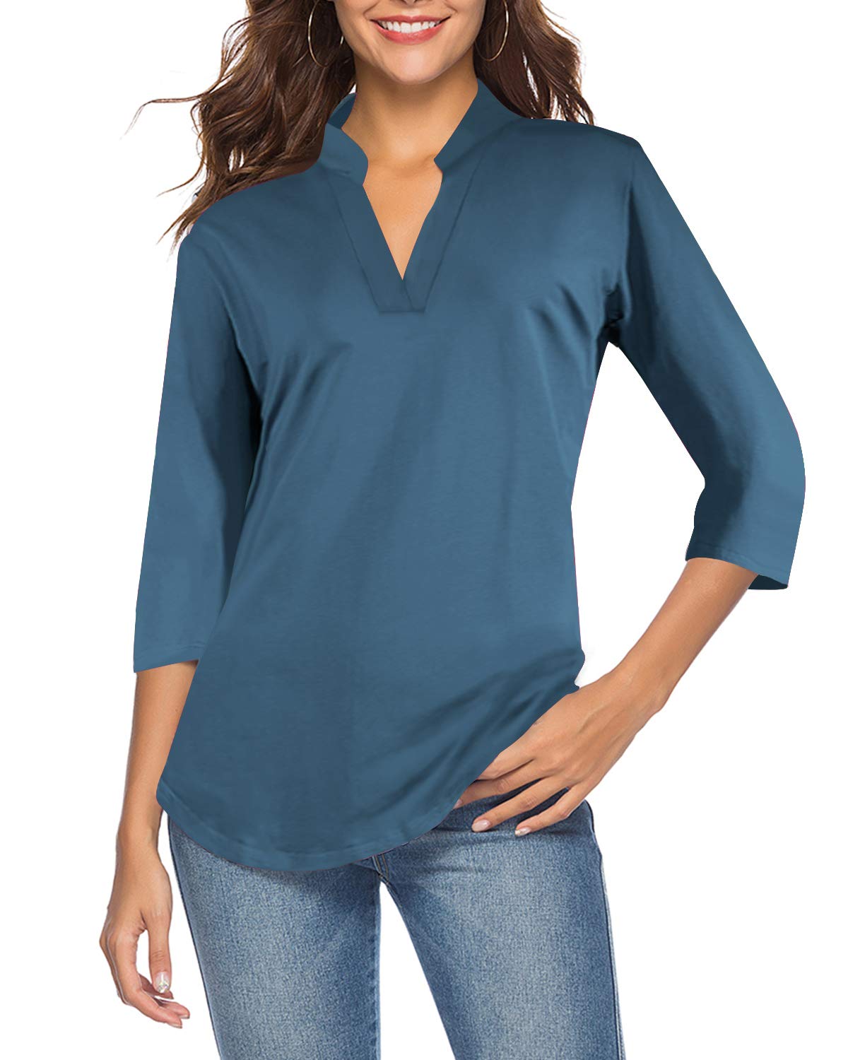 CEASIKERY Women's V-Neck Tunic Blouse Casual Shirt