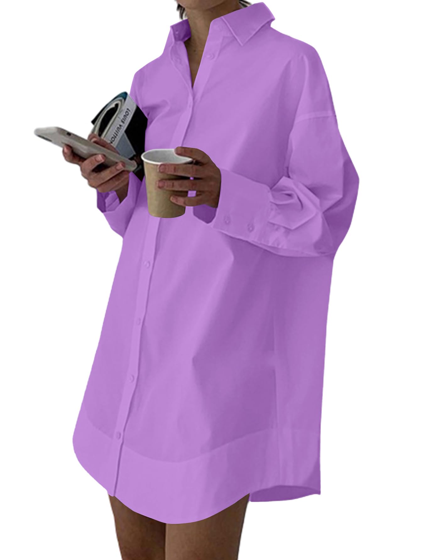 LYANER Women's Casual V-Neck Shirt Dress