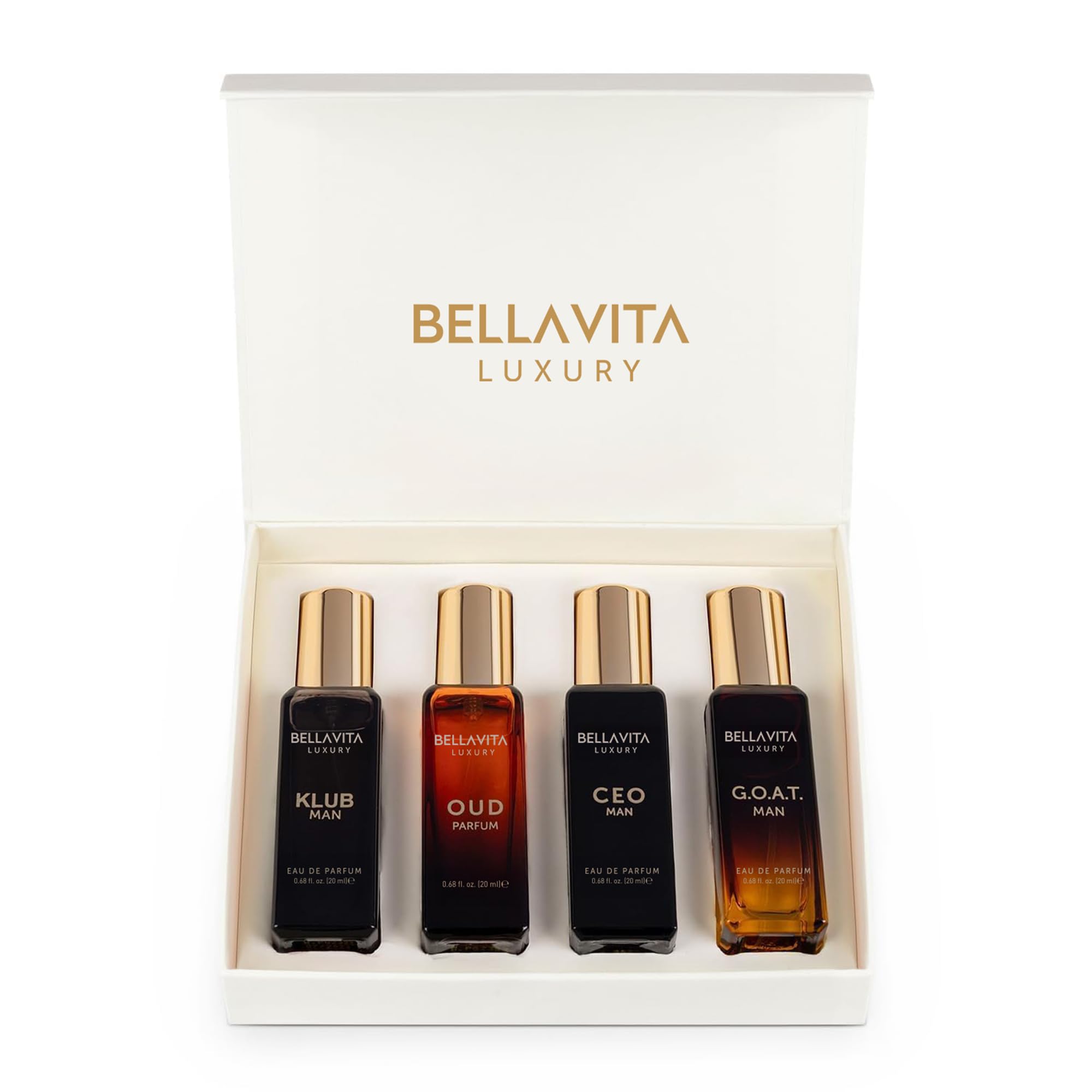 BellaVita Luxury Men's Perfume Gift Set with CEO Man, G.O.A.T., KLUB & OUD | 4 x