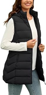 Long Puffer Vest Women Fleece-Lined Sleeveless Vest with Hood Thickened Warm Winter Vest with Pockets