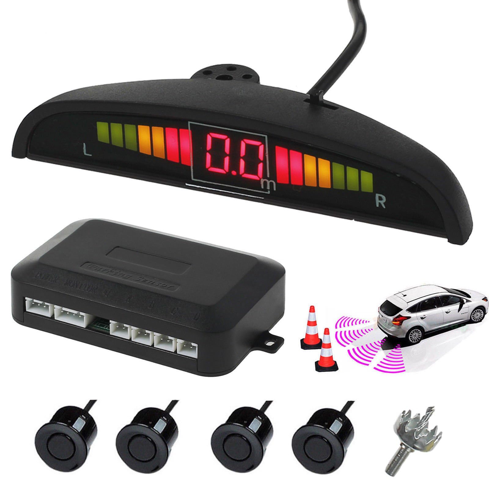 AUTOUTLET Rear Parking Sensor Kit 4 Sensors LED Display DC12V | 4 Sensor Detecti