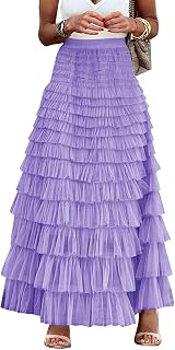 Flygo Women Long Maxi Tiered Tulle Skirts A Line Ruffle Layered Fairy Skirt