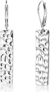 ALEXCRAFT Pendientes colgantes de plata de ley 925 para mujer, chapados en oro de 14 quilates, hipoalergénicos, ligeros, martillo, barra cuadrada, aretes largos para mujer, joyería de moda