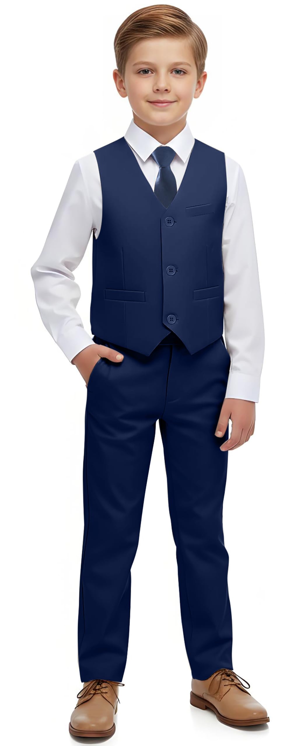 Boys 4-Piece Suits with Suspender Kids Formal Wedding Pants Set for Teen Boys