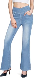 VX VONXURY Flare Jeans Women Bootcut Elastic Pants High Waist Slimming Effect Elephant Paw Style V-Waist No Buttons
