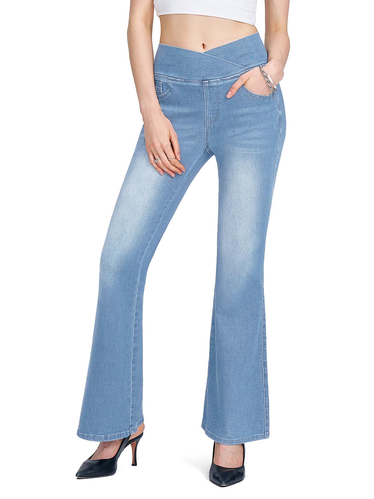 VX VONXURY Flare Jeans Women Bootcut Elastic Pants High Waist Slimming Effect El