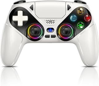 Gamrombo Wireless Controller for PS5/Pro/Slim/PC/Steam Deck | Back Paddles, Macro, Turbo, Bluetooth, Touchpad, RGB, Dual Vibration, 6-Axis Sensor, Speaker, 3.5mm Audio Jack, White