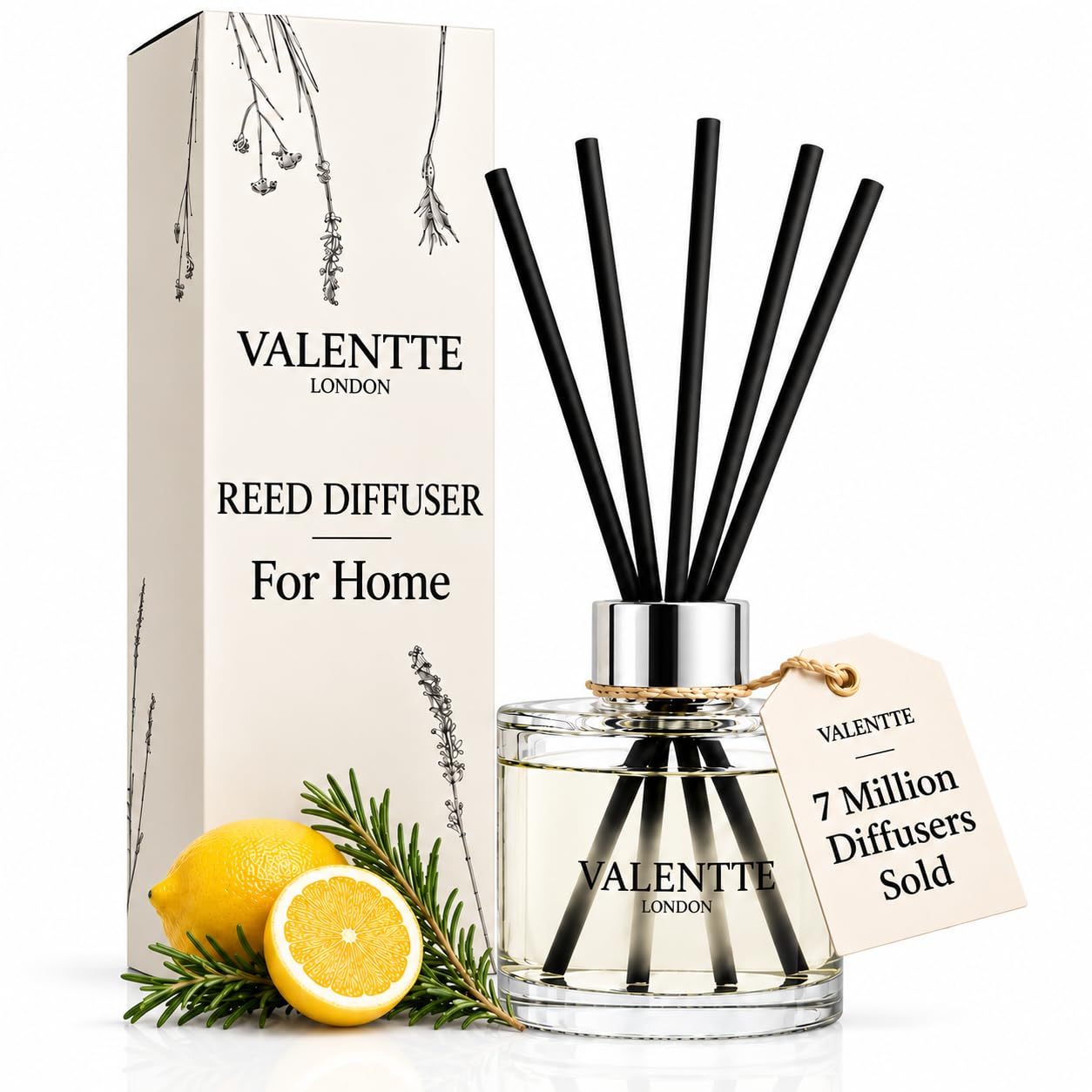 Valentte Reed Diffuser for Home- Lemongrass & Rosemary Scented- 100 ml | Strong,
