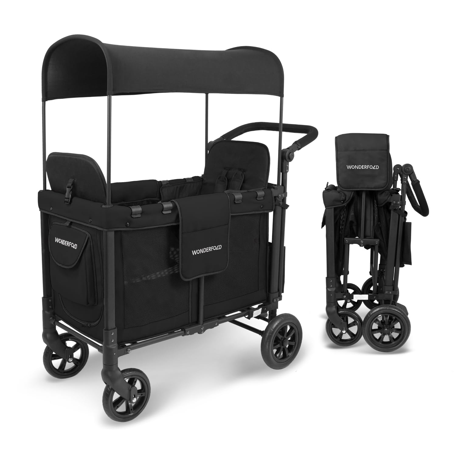 WONDERFOLD W2 Original Double Stroller Wagon Featuring 2 High Face-to-Face Seats