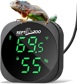 REPTI ZOO Thermometer Hygrometer, LED Digital Thermo Hygrometer for Reptile Terrarium Pet Rearing Box, Reptile Tank Thermometer with 55.2" Cable USB Power Supply