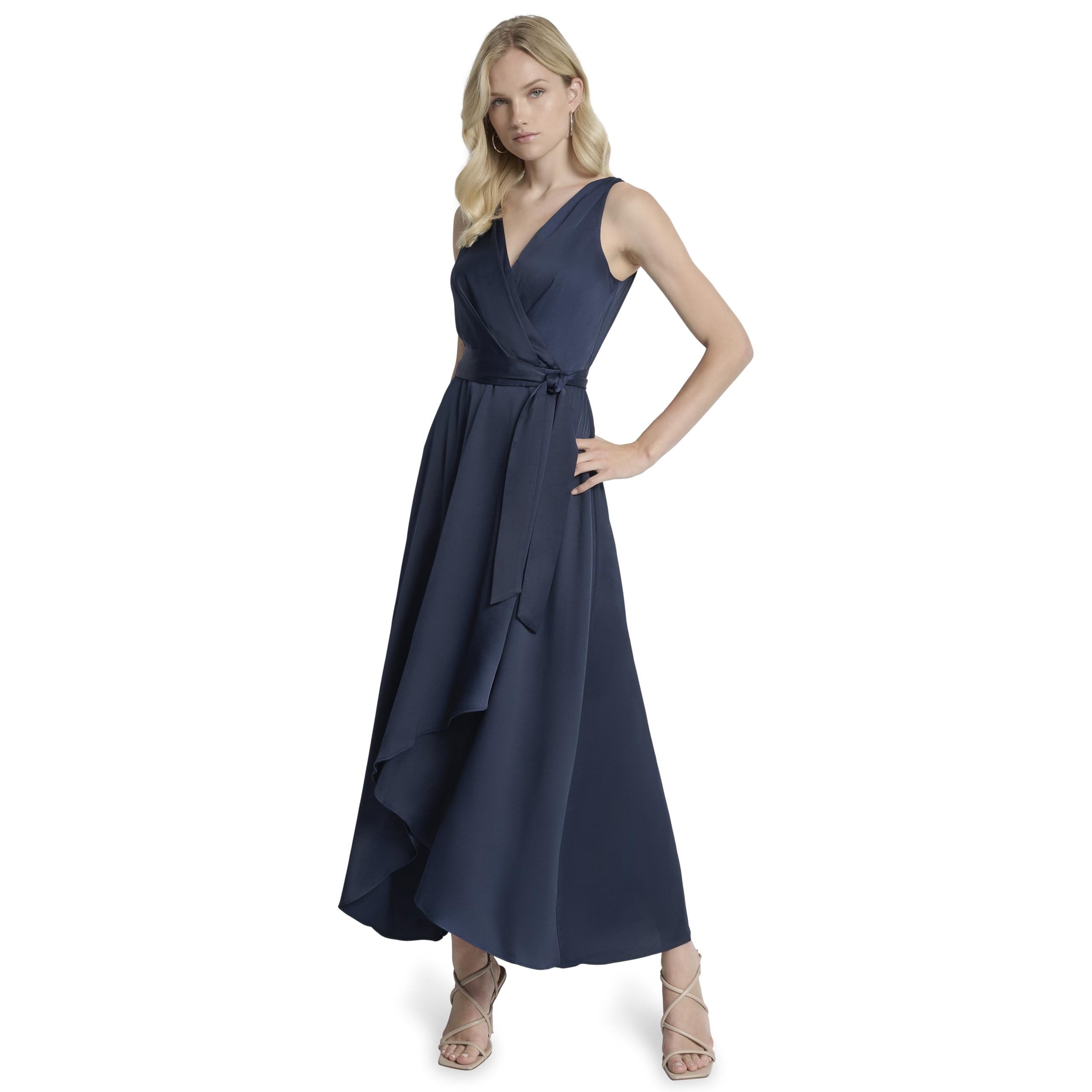 DKNY Womens Sleeveless Surplice Tie Fit & Flare Midi DressDress
