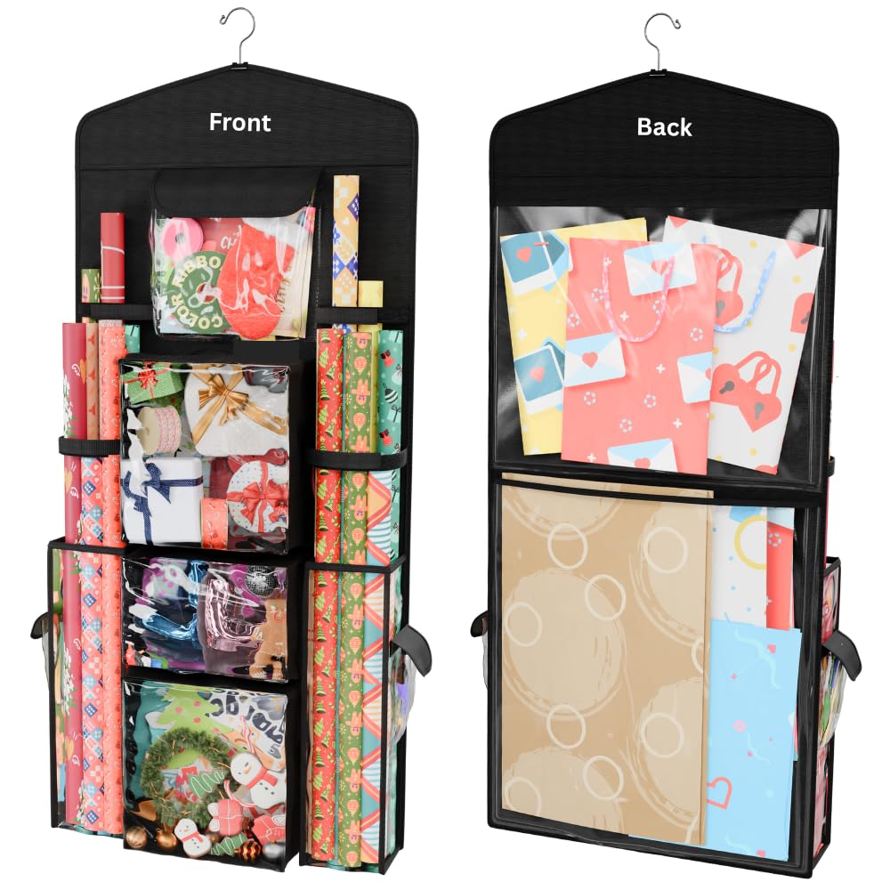 ProPik Hanging Double Sided Wrapping Paper Storage Organizer With Multiple Pocke